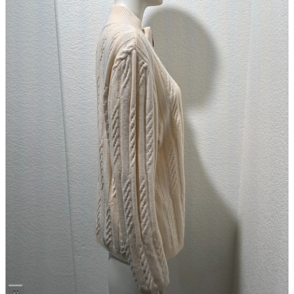 St. John Sport 100% Cashmere Sweater Cardigan Ivory Full Zip Cable Knit Sz XL - Picture 8 of 15